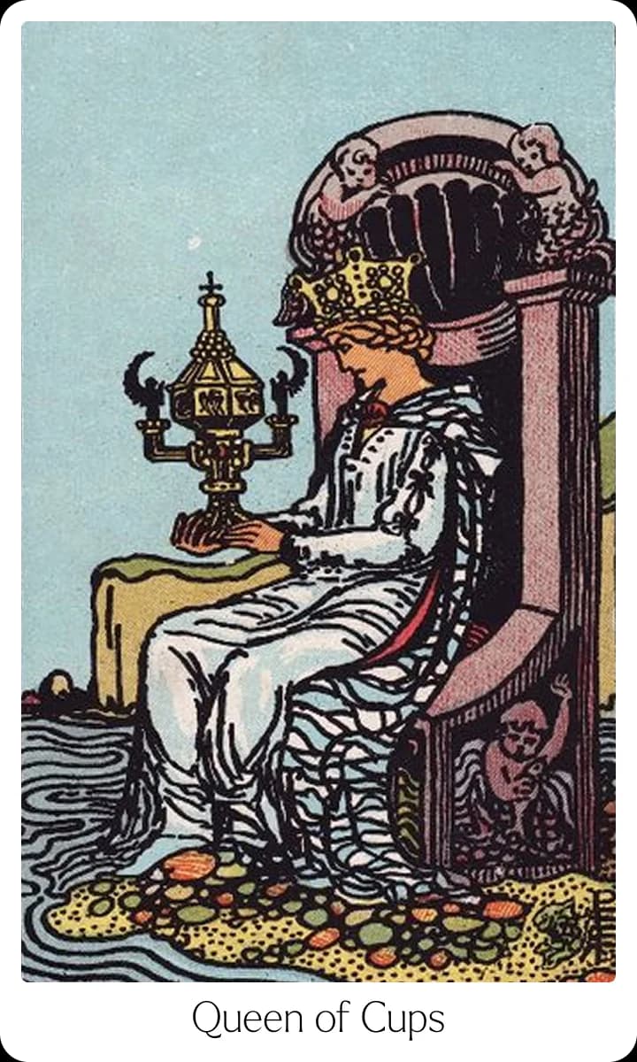 Queen of Cups tarot card — Original 1909 Rider-Waite-Smith illustration