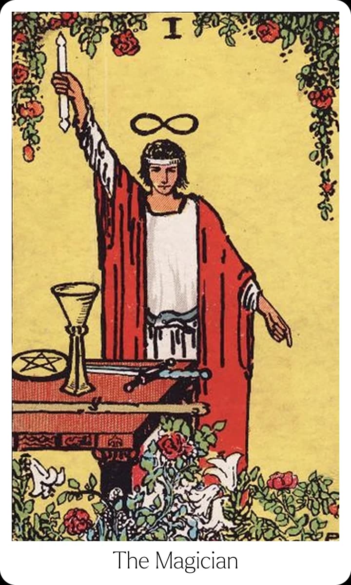 The Magician tarot card — Original 1909 Rider-Waite-Smith illustration