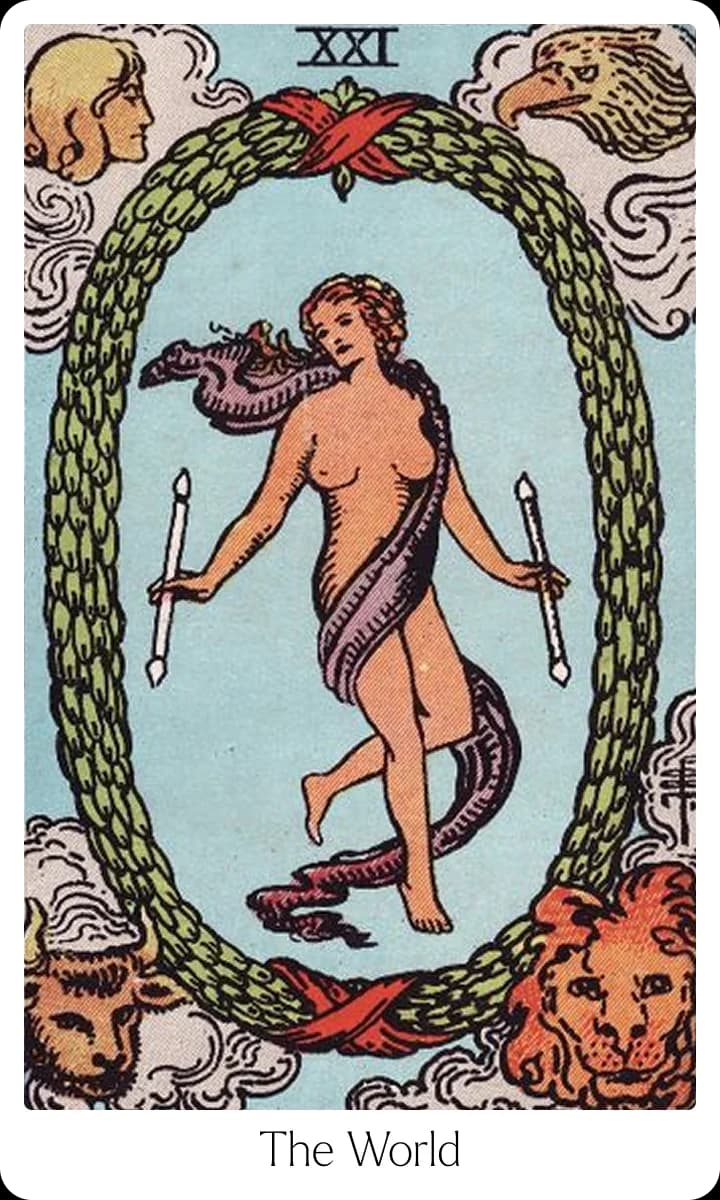 The World tarot card — Original 1909 Rider-Waite-Smith illustration