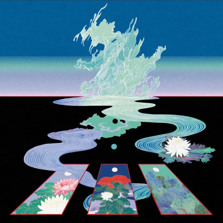 Mystical landscape with tarot spread cards